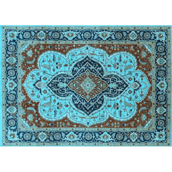 Ahgly Company Indoor Rectangle Oriental Light Blue Industrial Area Rugs, 5' x 7'