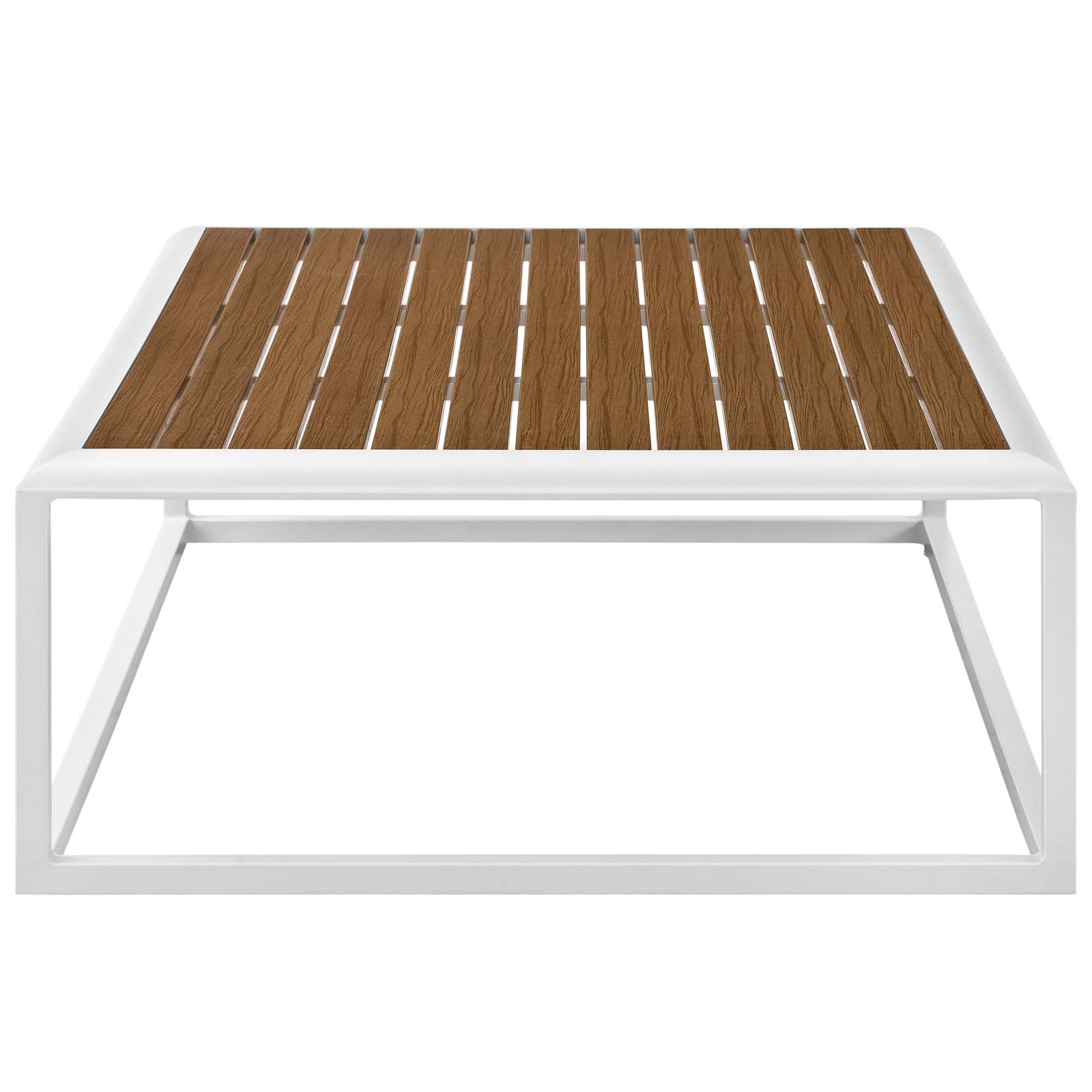 Contemporary Modern Urban Designer Outdoor Patio Balcony Garden Furniture Coffee Side Table, Aluminum Faux Wood, White Natural - image 3 of 5