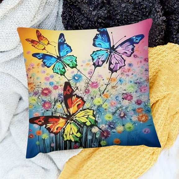 FCXZI Home Decor Throw Pillows Cover Butterflies Rainbow Colors Decor Holiday Pillow Case for Home Sofa Couch 18x18in