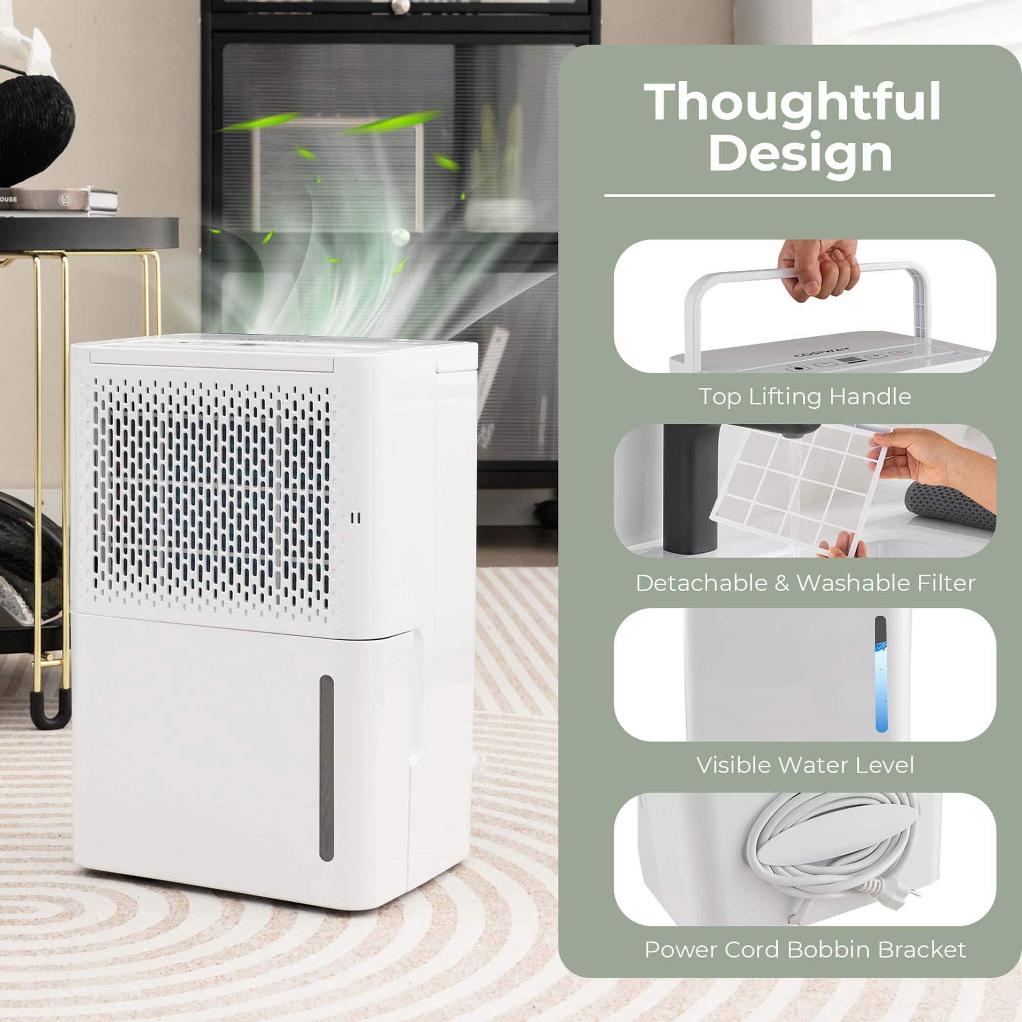 Costway 32 pt 2000 sq ft Dehumidifier in White - Energy Efficient, Automatic Shutoff