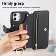 thumbnail image 2 of ELEHOLD Case for iPhone 12 Pro / 12 6.1", RFID Blocking Zipper Leather Wallet Stand Case with Card Slot & Wrist Strap & Ring Holder,Black, 2 of 10