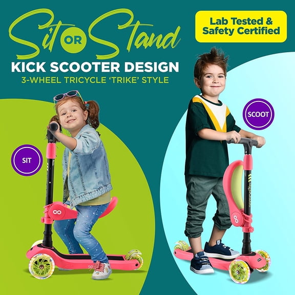 3-Wheeled Kids Scooter with Flip-Out , Adjustable Handlebar, LED Wheel Lights for Outdoor Fun