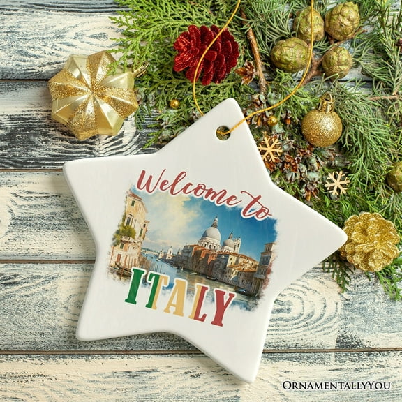 Watercolor Venice City Canal Art Ornament, Vintage Italy Traveler Souvenir