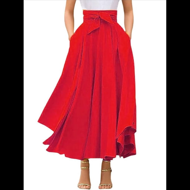 Vestido Bohemio, Elegante, Informal, de Cintura Alta y Estilo Irregular con Bolsillos para Mujer Rojo M