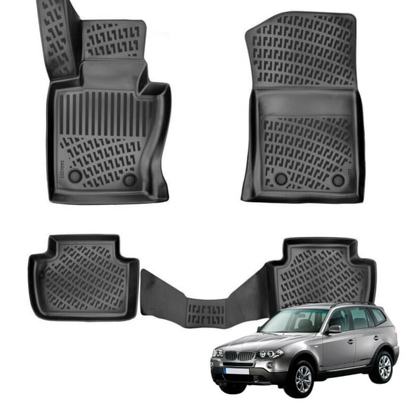 BMY MOTORS Car Floor Mats Liner Compatible for BMW X3 2003-2010 (E83) | Front & 2nd Row Seat | Waterproof | All Weather | Durable, Black