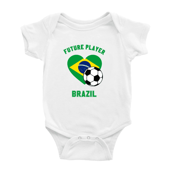Future Soccer Player Brazil Soccer Fan Baby Rompers Baby Clothes (White, 3-6 Months)