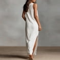 thumbnail image 3 of FAIWAD Linen Dress Women V Neck Sleeveless Side Slit Maxi Dresses Loose Casual Flowy Boho Sundress, 3 of 9