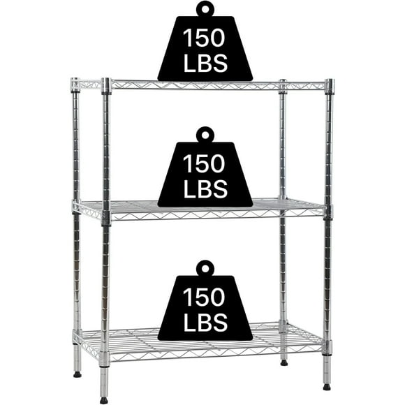 NiamVelo 3 Tier Shelf Storage Rack Metal Wire Shelving Unit Steel Short Shelves for Storage, Adjustable Shelf Metro Shelving 450lbs Capacity for Kitchen Garage, 23Lx13.2Wx30.2H, Silver