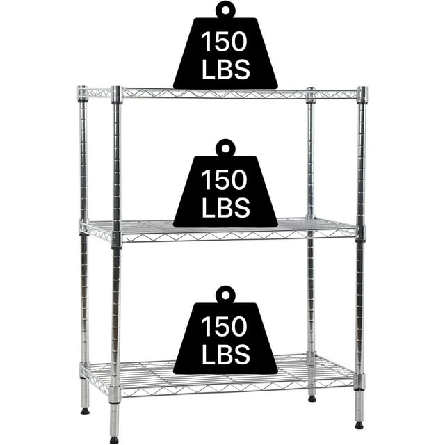 NiamVelo Étagère de Rangement à 3 Niveaux Unité d'Étagères en Fil Métallique Étagères Courtes en Acier pour Rangement, Étagère Réglable Étagères de Style Métro Capacité de 450 Lb pour Cuisine Garage, 23l X 13.2l X 30.2h, Argent