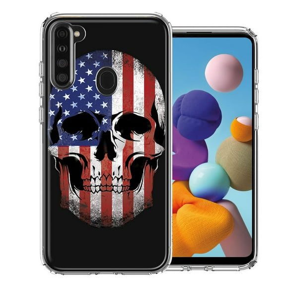 MUNDAZE For Samsung A21 US Flag Skull Double Layer Phone Case Cover