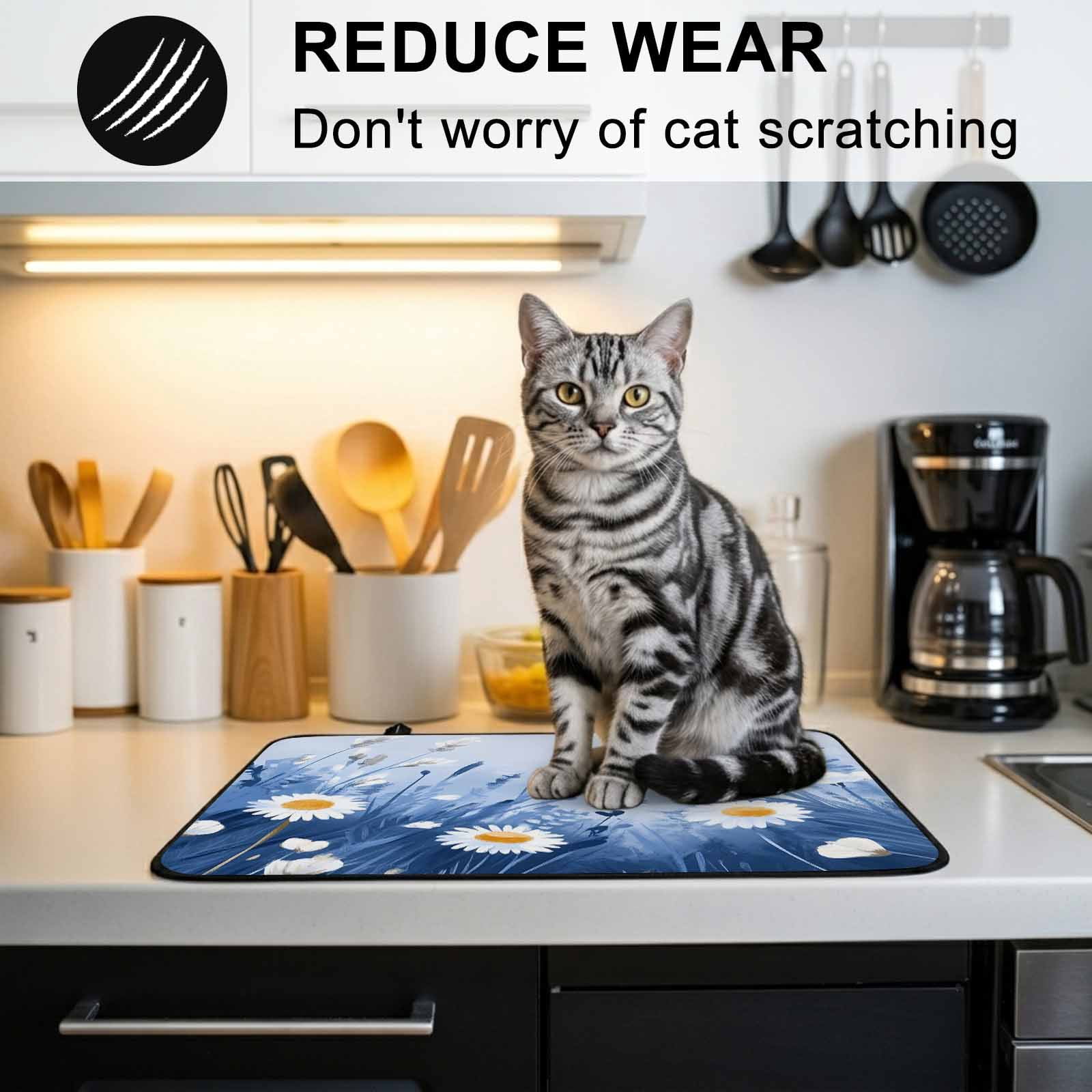 Spring Daisy Blue Stove Top Cover for Electric Stove, Heat-proof & Non Slip Glass Top Stove Cover Protector, Pastoral Botanical White Floral Leaf Kitchen Flat Cooktop Rubber Mat 24x21 Inches