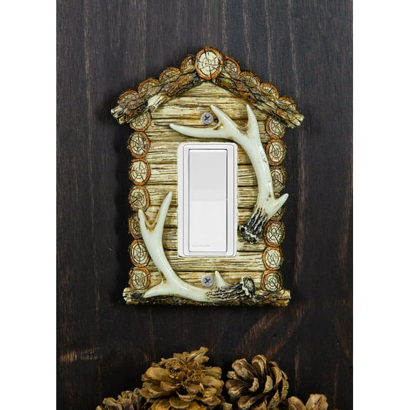Pack of 2 Rustic Log Cabin Deer Antlers Single Rocker Wall Outlet Switch Plate