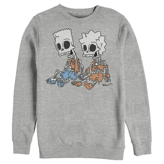 Men's The Simpsons Skeleton Bart and Lisa Sweatshirt Athletic Heather Small