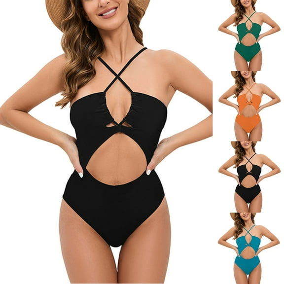 UTSJKR Women's One Piece Swimsuit Plunge Neckline Cutout Criss Cross Bathing Suit High Waisted Hollowed Out Adjustable Shoulder Strap Swimsuit Black XL