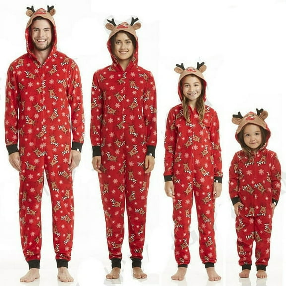 Viworld Christmas Family Matching Hoodie Pajamas Reindeer Romper Long Sleeve One Piece Jumpsuit Zipper Pjs for Adult Kids Baby