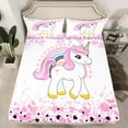 thumbnail image 2 of Feelyou Dreamy Unicorn Twin Sheet Sets, Cartoon Rainbow Twin Fitted Sheet, Pink Leaf Plant Flat Sheet, Ultra Soft Bedroom Decorative, 3pcs, 2 of 7