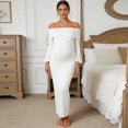 thumbnail image 2 of Gyujnb Off Shoulder Maternity Maxi Dress Flare Sleeve Side Cutout Ruched Waist Stretchy Bodycon Pregnancy Party Formal Long Dress,S, 2 of 5