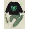 thumbnail image 2 of Suealasg Toddler Boys Ireland Festival Outfits Clothes 3M 6M 1T 2T 3T Kids Boys Long Sleeve Shamrock Print Sweatshirt Long Pants Sets Baby Boys 2Pcs Spring Fall Clothes, 2 of 9