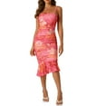 thumbnail image 1 of Vestido Bodycon sin mangas de tirantes espagueti para mujer Inspire Chic, con estampado floral, fruncido, midi, rojo, talla S, 1 of 6