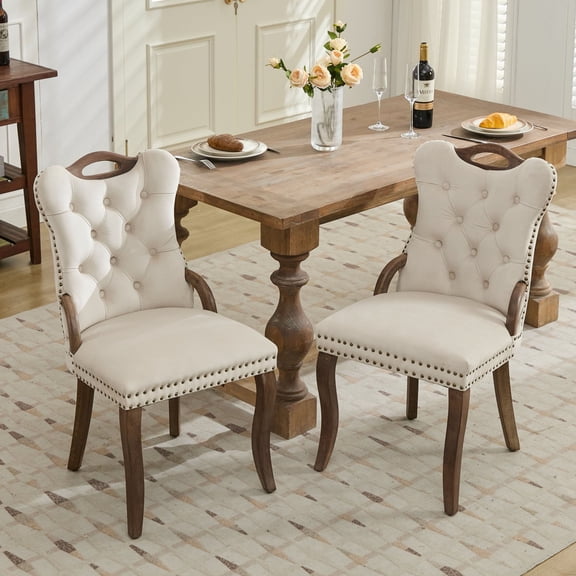 S-HOME Velvet Dining Chairs Set of 2 with Handmade Tufted Trim and Vintage Copper Nail Decoration