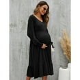 thumbnail image 2 of Women's Maternity Puff Long Sleeve Flowy Dress Pleated Flare With Smocked Cuffs Casual Midi Dress, 2 of 5