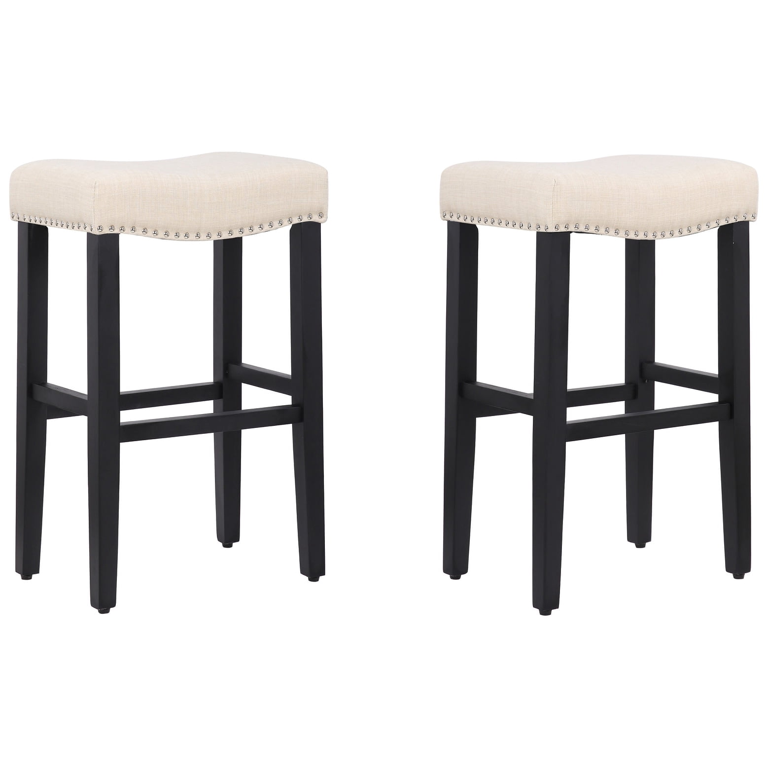 YAZAN 29" Upholstered Counter Stool with Nail Head Trim (Set of 2), Black/Beige