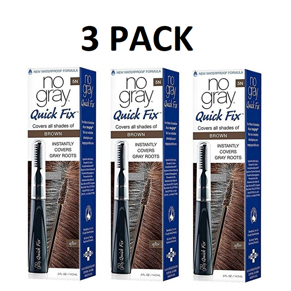 [3 PACK] NO GRAY Quick Fix Hair Color [5N BROWN] Waterproof Roots Touch