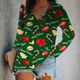 thumbnail image 2 of Camiseta con estampado navideño de moda para mujer Blusa de manga larga con cuello en V Tops casuales Pompotops FGAJ16026, 2 of 5