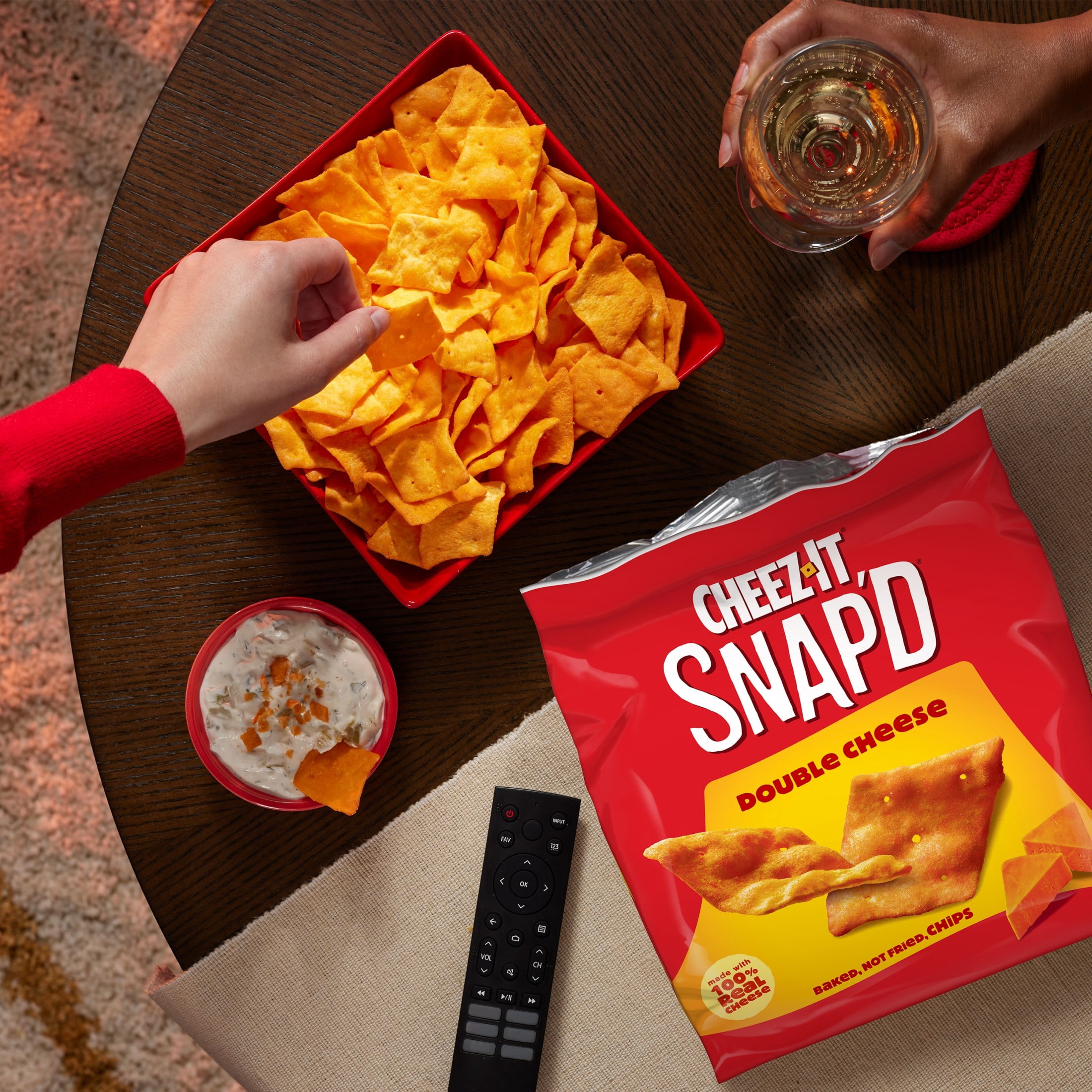 (4 pack) Cheez-It Snap'd Double Cheese Cheesy Baked Chips, Lunch Snacks, 7.5 oz