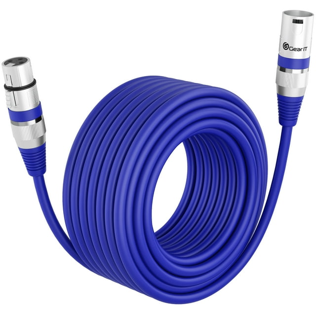 GearIT XLR to XLR Microphone Cable (100 Feet, 1 Pack) XLR Male to Female Mic Cable 3-Pin Balanced Shielded XLR Cable for Mic Mixer, Recording Studio, Podcast - Blue, 100Ft, 1 Pack