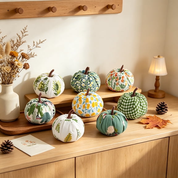 ShengapQ 8Pcs Fall Fabric Pumpkin Ornament, Thanksgiving Decoration, Mini Fabric Pumpkins Set, Reusable Soft Pumpkins, Cottagecore Home Decor, Seasonal Table Centerpiece, Autumn Decor