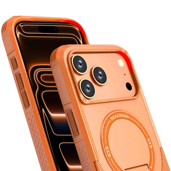 Phone Case for Apple iPhone 18 Pro Magnetic Kickstand Rugged Shockproof Armor Grip Anti Slip Heavy Duty Protective Matte Stand Hybrid Cover Orange