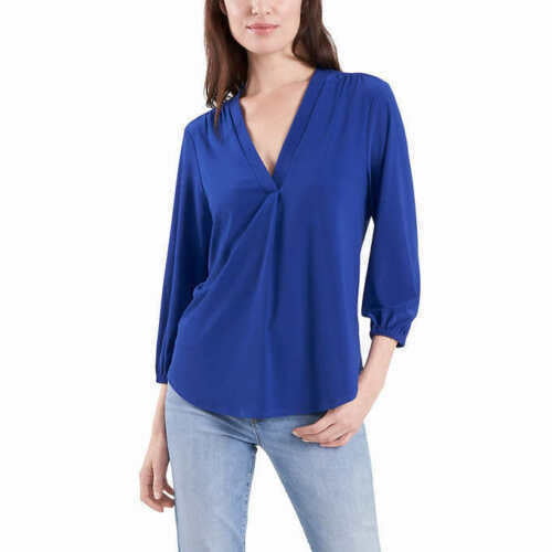 Two by Vince Camuto Womens Sheer Printed Front Casual Top Blue XL