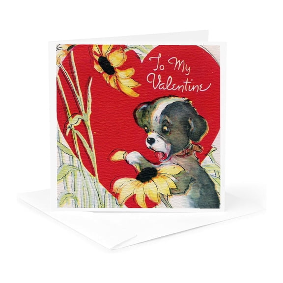 3dRose, Adorable Vintage Dog Valentine, 1 Greeting Card with envelope