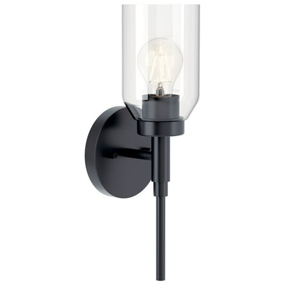 KICHLER Madden 1-Light Black Modern Bathroom Indoor Wall Sconce Light with Clear Glass