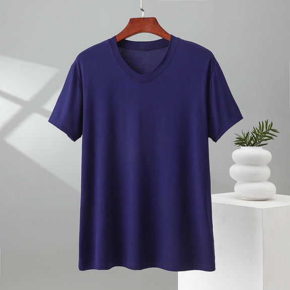 Mens Big & Tall T Shirts Plus Size L-5X Short Sleeve V Neck Tees Tops Casual Stretchy Slim Solid Color Pullover Loungewear Workout Modal-Tshirts Shirt