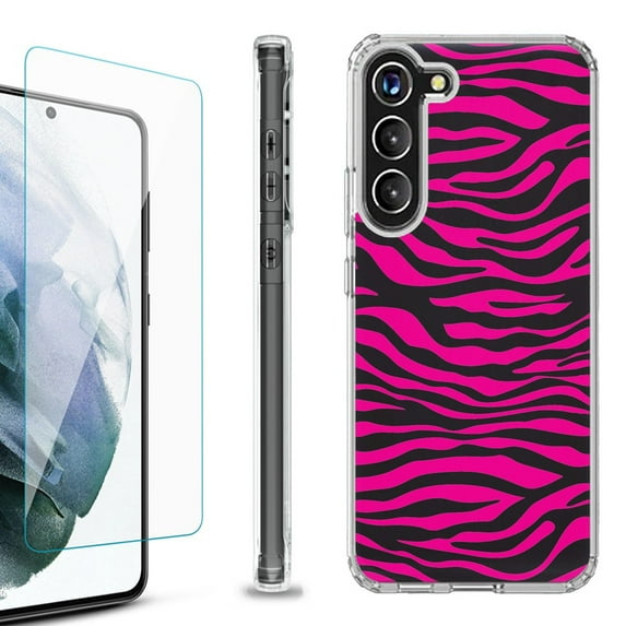 OneToughShield ® for Samsung Galaxy S23+ S23 Plus 5G Shockproof Bumper Phone Case, with Tempered Glass Screen Protector - Zebra Pink