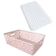 thumbnail image 1 of Caja de almacenamiento apilable de plástico, con diseño retro, hueca y tapa, para ropa, cosméticos, papeles, juguetes, tamaño grande (rosa), 1 of 7