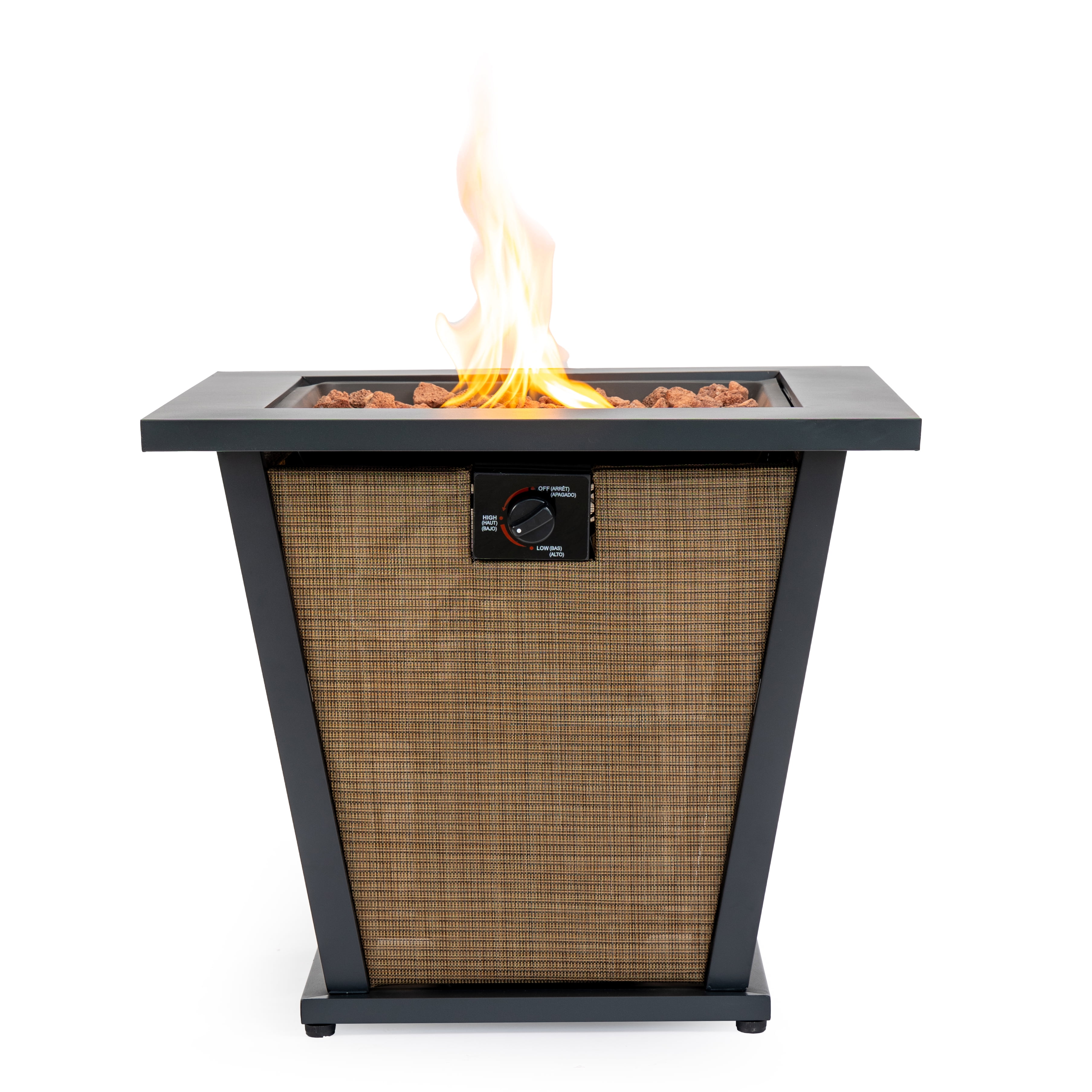 E-Western 28-Inch Propane Fire Pit Table with 50000 BTU Square Steel Fire Pit for Outdoor Patio Garden Courtyard Black+Brown