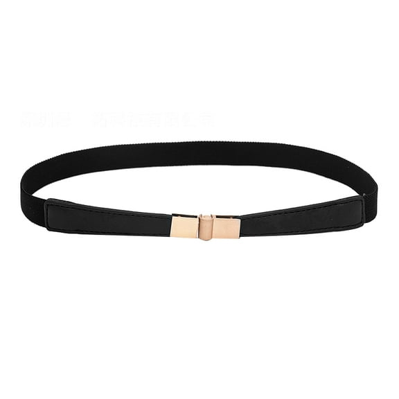 KuKuZhu Black Pu Leather Thin Belts For Women Dress Shirt Decoration Waistband Gold Buckle Skinny Elastic Ladies Waist Belt