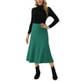thumbnail image 2 of INSPIRE CHIC Women's Ribbed Knit A-Line Skirts Elastic High Waist Stretchy Sweater Midi Skirt M Dark Green, 2 of 6