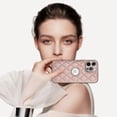 thumbnail image 2 of Logo View Design Compatible with iPhone 12 Pro Max Phone Case Luxury Diamond Plaid PU Leather Vintage Slim Non-Slip Soft Grip Shockproof Anti-fall Heavy Duty Protective Case Cover,Rosegold, 2 of 7