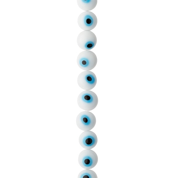 Bead Landing White Evil Eye Glass Round Beads, 12 Pack