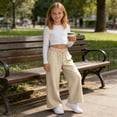 thumbnail image 6 of Edvintorg Girls Pants Size 10-12 Cotton and Linen Elastic Waisted Casual Loose Lightweight Wide Leg Trouser with Pockets, 6 of 9