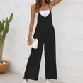 thumbnail image 4 of Mrat Comfy Overalls Trendy Women Casual Sold Color Shoulder Button Suspender Jumpsuits Wide Pocket Leg Pant Overalls for Women S-107 Black 3XL, 4 of 5