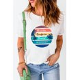thumbnail image 1 of ABPHQTO Camiseta de manga corta con bloque de color gráfico de playa con letras blancas para mujer, 1 of 5