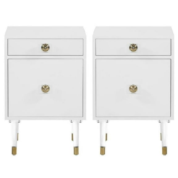 Home Square Lia Accent Table in Matte White & Acrylic - Set of 2