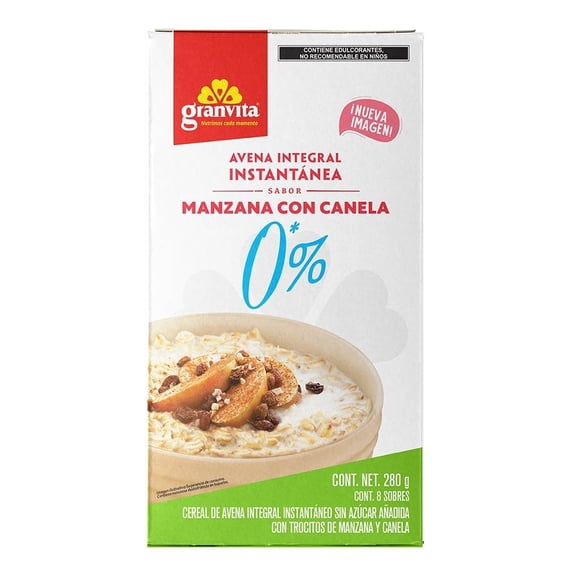 Avena integral Granvita instantánea sabor manzana con canela 8 sobres de 35 g c/u