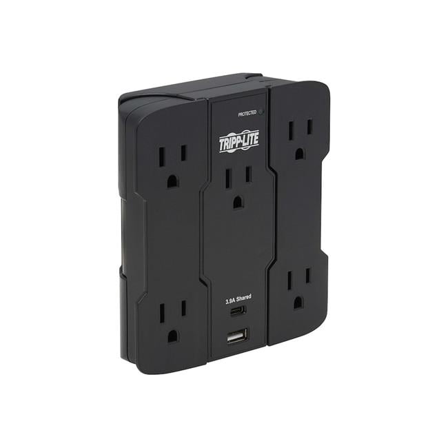 Black PE Home or Away Power Station 3-Outlet Travel Surge Protector 