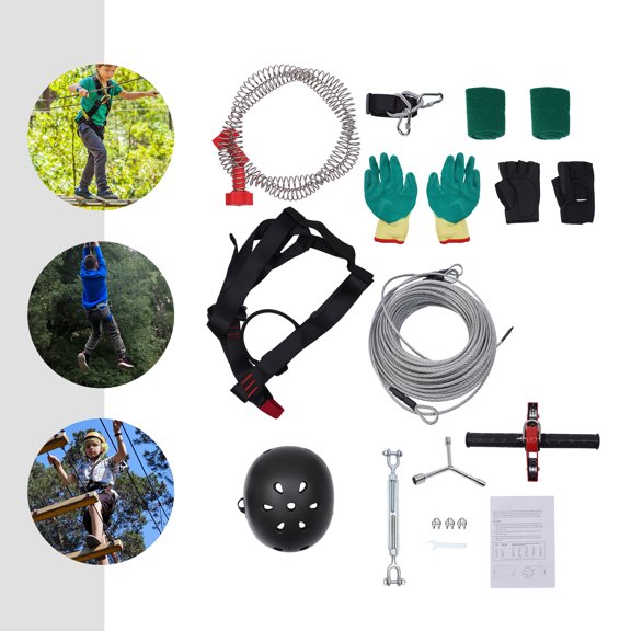 Zipline Kit for Backyard Fun, 120ft Main Cable, Tree Protection Pads, Non-Slip Handle, Ideal for Kids Over 3 Years Old, High Safety and Easy Setup